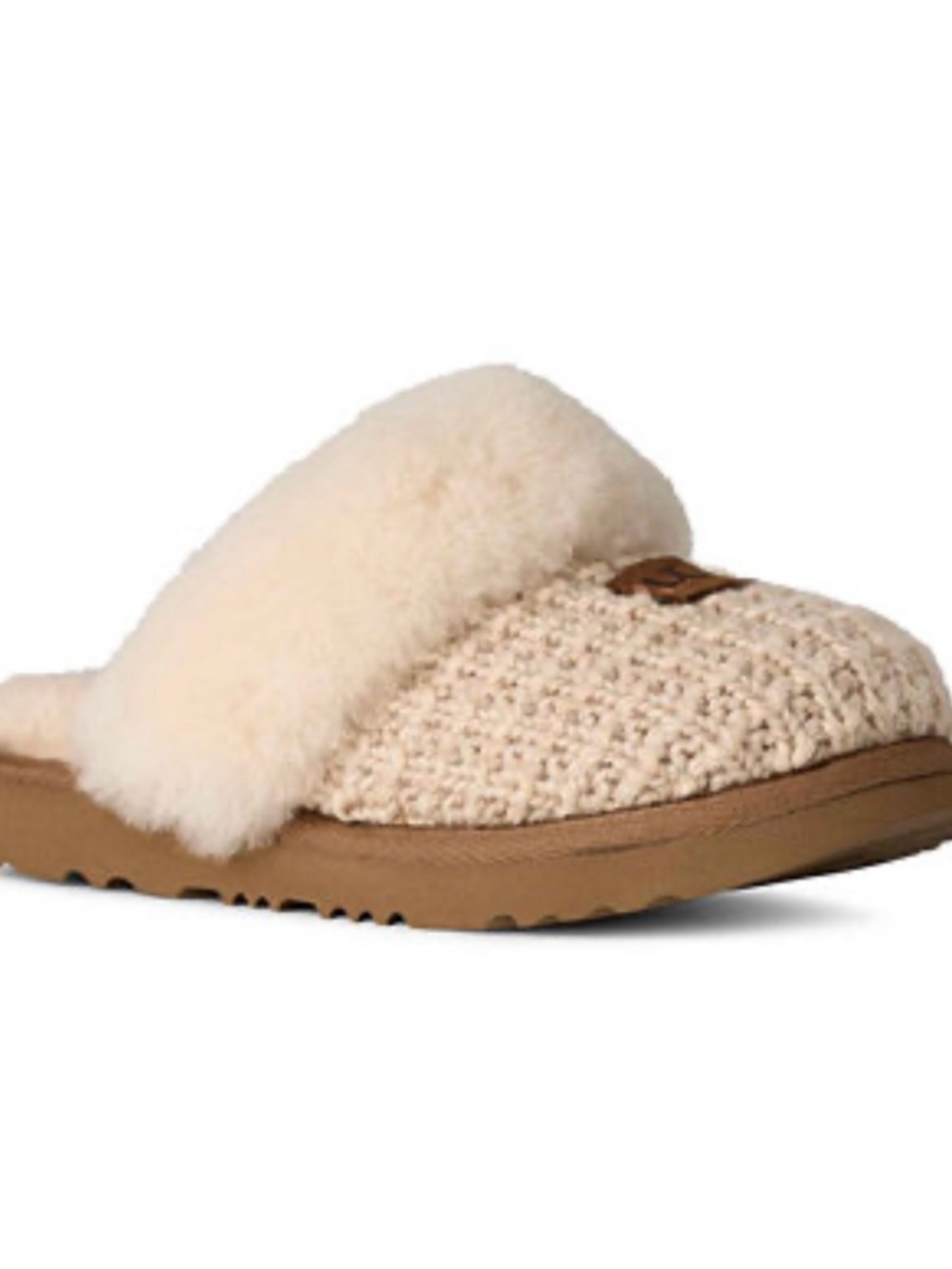 UGG Cream Knit Shearling-Trim Slide Slippers